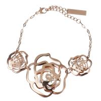 Bracelets en acier inoxydable, avec 2inch chaînes de rallonge, fleur, Plaqué de couleur d'or rose, chaîne ovale & pour femme  2.5mm Environ 6 pouce, Vendu par brin