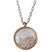Stainless Steel Jewelry Necklace, with Glass & Rhinestone, with 2inch extender chain, Flat Round, rose gold color plated, oval chain & for woman 3mm Approx 30 Inch 