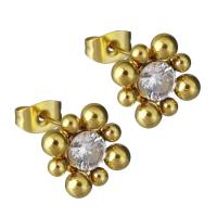 Stainless Steel Rhinestone Stud Earring, with Rhinestone, gold color plated, for woman 