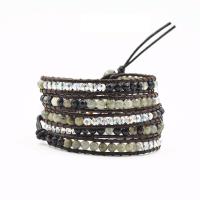 Wrap Bracelets, Gemstone, with PU Leather, Round, Unisex & , 4mm Inch 
