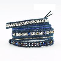 Wrap Bracelets, Crystal, with PU Leather, Round, Unisex & , 4mm Inch 