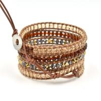 Wrap Bracelets, Crystal, with PU Leather, Round, multilayer & Unisex & , 4mm Inch 