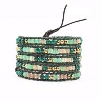 Wrap Bracelets, Gemstone, with PU Leather, Round, folk style & Unisex & , 4mm Inch 