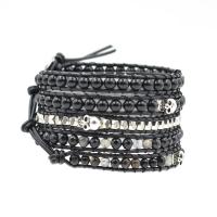 Wrap Bracelets, Gemstone, with PU Leather, Round, Unisex & , 4mm Inch 