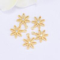 Brass Flower Pendants, with Cubic Zirconia, real gold plated, for woman, 10mm Approx 1mm 