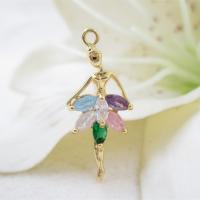 Rhinestone Brass Pendants, Girl, real gold plated, for woman & with rhinestone, 27.5*12mm Approx 1.5mm 