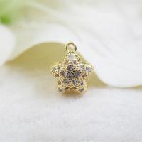 Rhinestone Brass Pendants, Star, real gold plated, with rhinestone 8.5*10mm Approx 1mm 