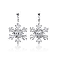 Cubic Zirconia Micro Pave Brass Earring, Snowflake, platinum plated, micro pave cubic zirconia & for woman, 28*22mm 