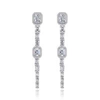 Cubic Zirconia Micro Pave Brass Earring, platinum plated, micro pave cubic zirconia & for woman, 79*10mm 