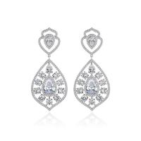 Cubic Zirconia Micro Pave Brass Earring, platinum plated, micro pave cubic zirconia & for woman, 58*26mm 