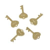 Messing Schlüssel Anhänger, goldfarben plattiert, frei von Nickel, Blei & Kadmium, 12x23mm, Bohrung:ca. 2mm, ca. 80PCs/Tasche, verkauft von Tasche