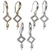 Brass Earring Drop Component, Rhombus, high quality plated & micro pave cubic zirconia 30mm 0.5mm,1mm 