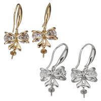 Brass Earring Drop Component, Bowknot, high quality plated & with cubic zirconia 27mm 0.5mm,1mm 