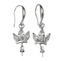Brass Earring Drop Component, Crown, high quality plated & with cubic zirconia, silver color, 35mm 0.5mm,1mm 
