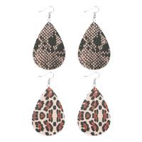 PU Leather Drop Earring, iron earring hook, Teardrop, platinum color plated & for woman 