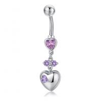 Brass Piercing Barbell, Heart, plated, micro pave cubic zirconia & for woman 