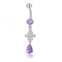 Brass Piercing Barbell, Chinese Knot, plated, micro pave cubic zirconia & for woman & hollow 