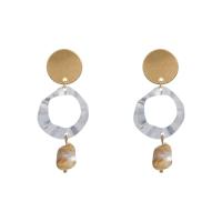 Freshwater Pearl Brass Earring, with ABS Plastic Pearl, plated, for woman 