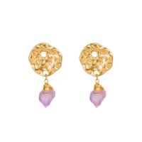 Zinc Alloy Drop Earring, with Natural Stone, gold color plated, for woman, purple 