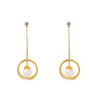 Zinc Alloy Drop Earring, with ABS Plastic Pearl, gold color plated, for woman & with rhinestone 