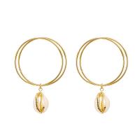 Zinc Alloy Drop Earring, with Shell, gold color plated, fashion jewelry & for woman 