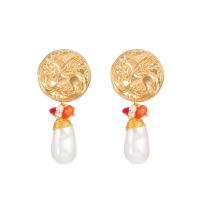 Zinc Alloy Drop Earring, with Coral & ABS Plastic Pearl, gold color plated, for woman 