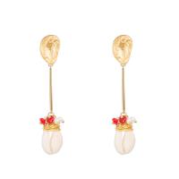 Zinc Alloy Drop Earring, with Coral & ABS Plastic Pearl & Shell, gold color plated, for woman, red 