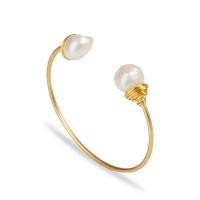 Zinc Alloy Cuff Bangle, with ABS Plastic Pearl, gold color plated, for woman, Inner Approx 60mm 