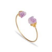 Zinc Alloy Cuff Bangle, with Natural Stone, gold color plated, for woman, purple, Inner Approx 60mm 