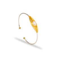 Zinc Alloy Cuff Bangle, with ABS Plastic Pearl, gold color plated, for woman 