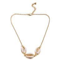 Zinc Alloy Choker Necklace, with Shell, with 5cm extender chain, gold color plated, oval chain & for woman, 20mm Approx 15.35 Inch 