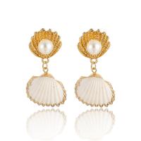 Plastic Pearl Zinc Alloy Earring, with ABS Plastic Pearl & Shell, Shell, gold color plated, for woman 