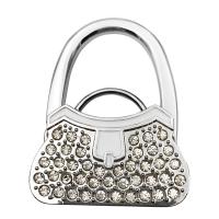 Zinc Alloy Bag Hanger, with Plastic, Lock, silver color plated, portable & Collapsible & anti-skidding & micro pave rhinestone 