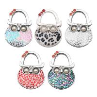 Zinc Alloy Bag Hanger, with Plastic Pearl, Owl, silver color plated, portable & Collapsible & anti-skidding 