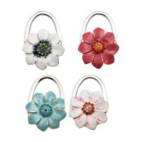 Zinc Alloy Bag Hanger, Flower, plated, portable & Collapsible & anti-skidding & micro pave rhinestone 