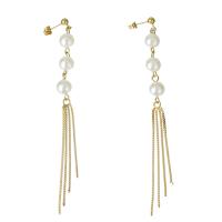 Stainless Steel Drop Earring, with Plastic Pearl, gold color plated, for woman 108mm 