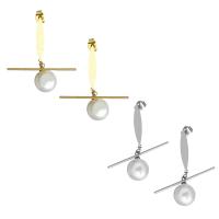 Stainless Steel Drop Earring, with Plastic Pearl, plated, for woman 42mm 