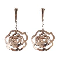 Stainless Steel Drop Earring, Flower, rose gold color plated, for woman & with rhinestone 66.5mm 