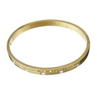 Stainless Steel Bangle, gold color plated, for woman & with rhinestone, 6mm, Inner Approx 62.5mm 