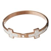 Stainless Steel Bangle, with Rhinestone Clay Pave, rose gold color plated, for woman, 15.5mm,6.5mm,62mm 