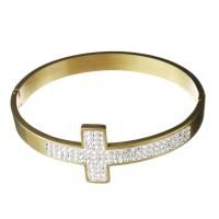 Stainless Steel Bangle, with Rhinestone Clay Pave, gold color plated, for woman, 23.5mm,8mm,63.5mm 