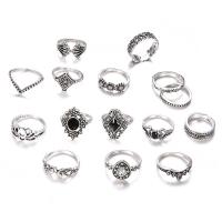 Zinc Set anillo de aleación, aleación de zinc, anillo de dedo, 15 piezas & para mujer & con diamantes de imitación, 15PCs/Set, Vendido por Set