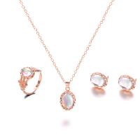 Fashion Zinc Alloy Jewelry Sets, Stud Earring & finger ring & necklace, with Glass Gemstone, for woman Inch 