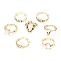 Zinc Set anillo de aleación, aleación de zinc, anillo de dedo, 7 piezas & para mujer & con diamantes de imitación, 7PCs/Set, Vendido por Set