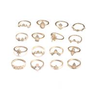 Zinc Set anillo de aleación, aleación de zinc, anillo de dedo, 16 piezas & para mujer & con diamantes de imitación, 16PCs/Set, Vendido por Set