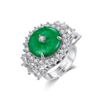Brass Open Finger Ring, with Green Calcedony, platinum plated, micro pave cubic zirconia & for woman, 21mm 