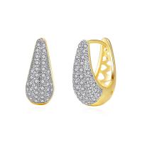 Brass Lever Back Earring, real gold plated, micro pave cubic zirconia & for woman, 17*7mm 