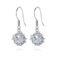 Cubic Zircon Brass Earring, with Cubic Zirconia, platinum plated, for woman, 28.7*9.6mm 