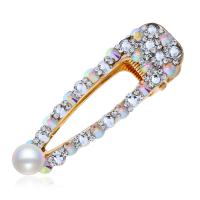 Alligator Hair Clip, Zinc Alloy, with Plastic Pearl, plated, for woman & with rhinestone 82*25mm 
