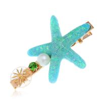 Alligator Hair Clip, Zinc Alloy, with Resin & Plastic Pearl, gold color plated, for woman & with rhinestone 60*40mm 